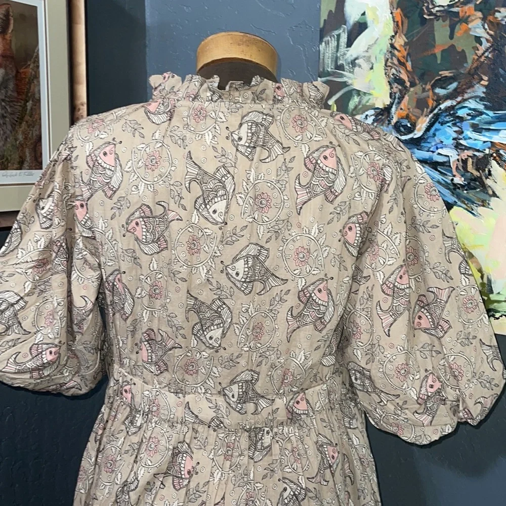 Let Me Be By Anthropologie NWT SZ 14 Babydoll Dress w Koi Fish/Floral Print - Picture 6 of 11